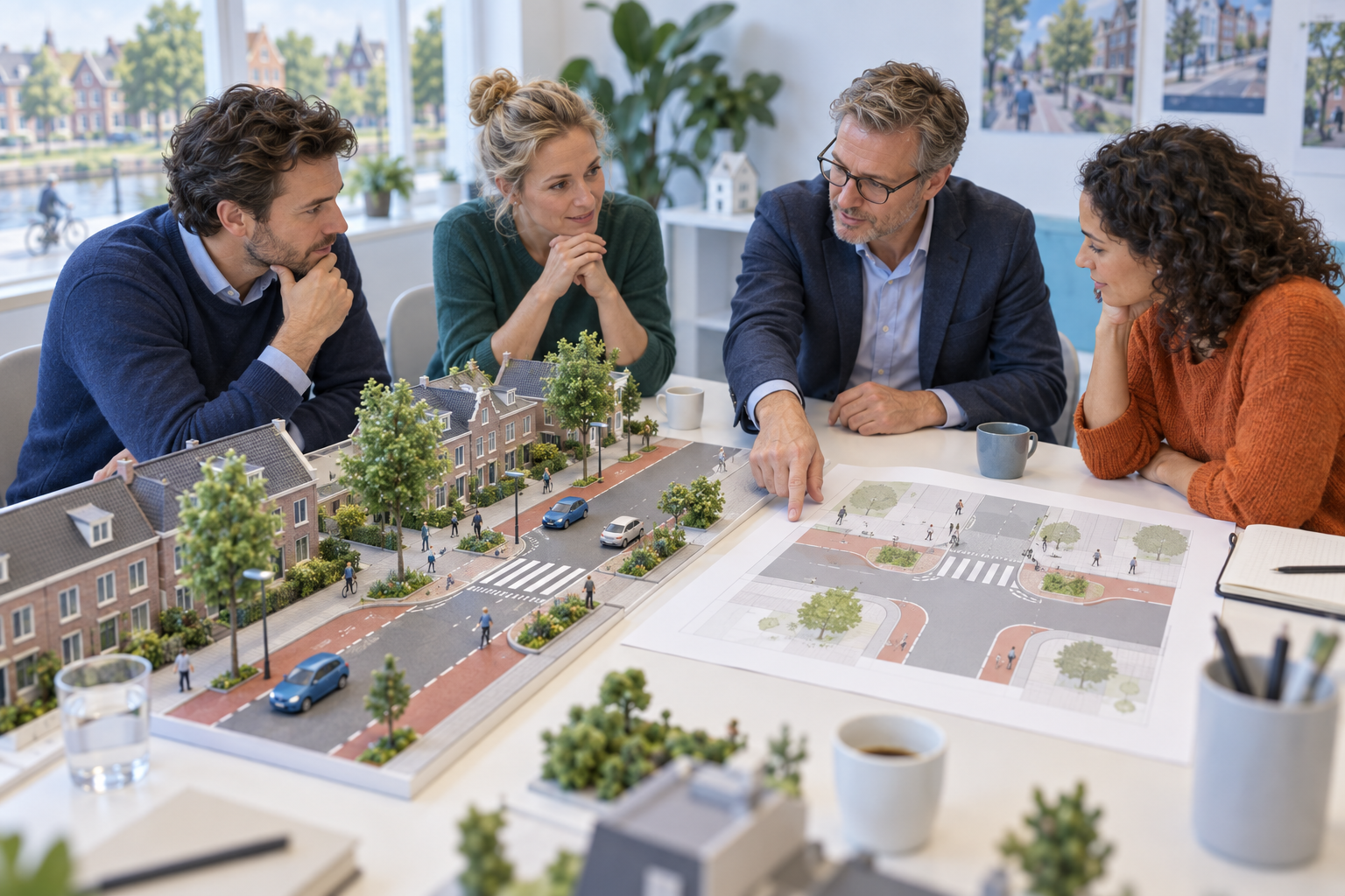 Anwohner und Mobilitätsfachleute besprechen gemeinsam einen Vorschlag für eine Querung.